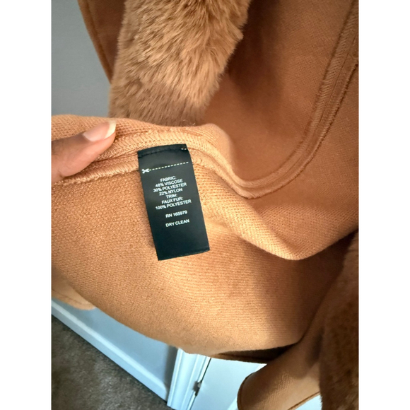Women's Adrienne Landau Camel Faux Fur Collar Cardigan M - Picture 4 of 4